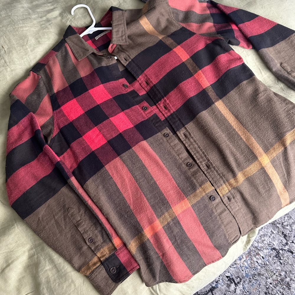 BURBERRY BRIT HOLMES  MILITARY OLIVE COTTON NOVA CHECK FLANNEL SHIRT L